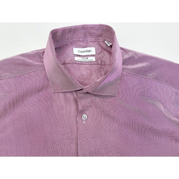 Calvin Klein Steel + Slim Fit Stretch Non Iron Size 16.5 34-35 L Red White Strip - Picture 11 of 11